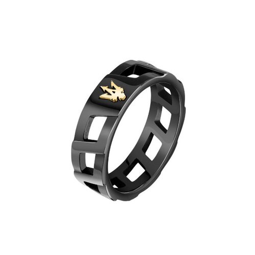 MASERATI Δαχτυλίδι Μαύρο Από Ανοξείδωτο Ατσάλι Με Χρυσή Τρίαινα JM334AVD510