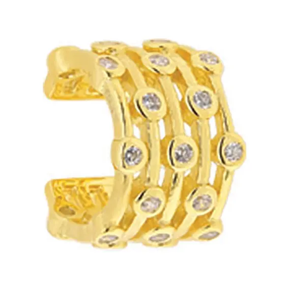 PRINCESILVERO Σκουλαρίκι Χρυσό EAR CUFF Φαρδύ Με Πέτρες Από Ασήμι 925 1O-SC016-3