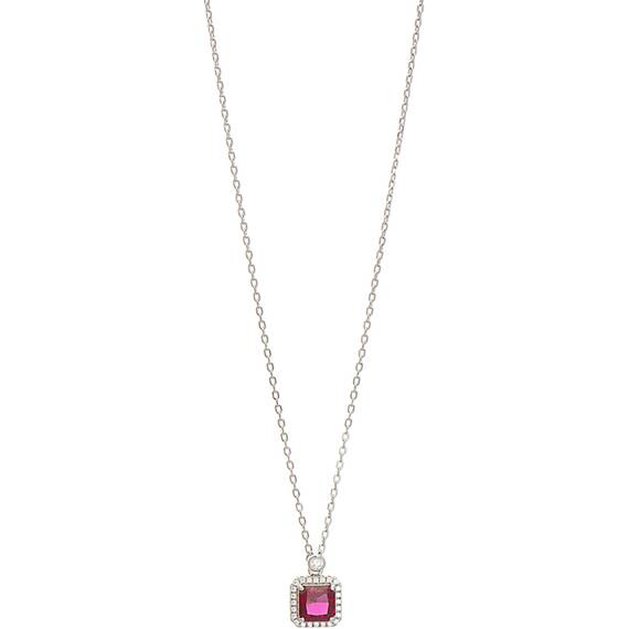 PRINCESILVERO Κολιέ Ροζέτα Τετράγωνη Με Πέτρα Ruby Από Ασήμι 925 45cm 413-2002-1