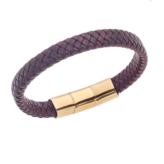 Βραχιόλι Senza Men&#039;s Stainless Steel - Black &amp; Bordeaux Leather Strap
