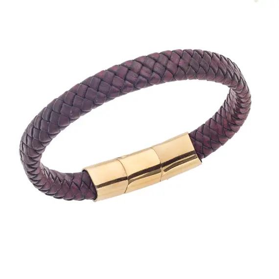 Βραχιόλι Senza Men&#039;s Stainless Steel - Black &amp; Bordeaux Leather Strap