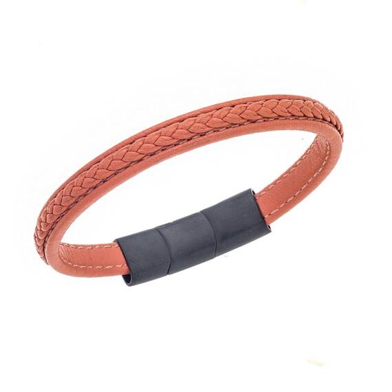 Βραχιόλι Senza Men&#039;s Steel Orange Leather Strap