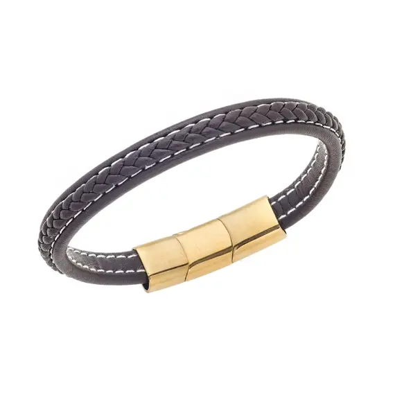 Βραχιόλι Senza Men&#039;s Steel Brown Leather Strap