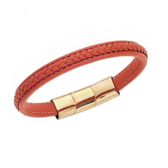 Βραχιόλι Senza Men&#039;s Steel Orange Leather Strap