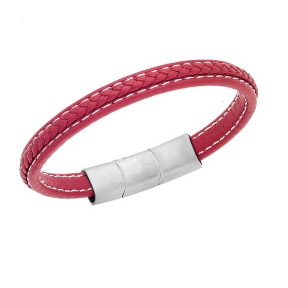 Βραχιόλι Senza Men&#039;s Steel Red Leather Strap