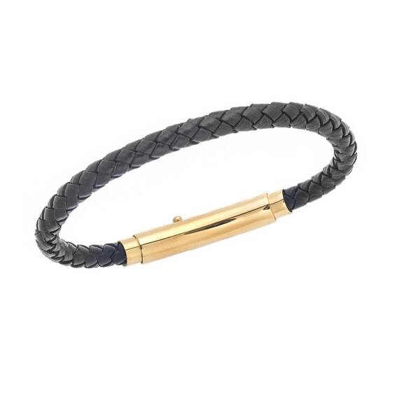Βραχιόλι Senza Men&#039;s Steel Black Leather Strap