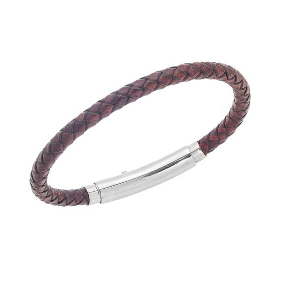 Βραχιόλι Senza Men&#039;s Steel Bordeaux Leather Strap