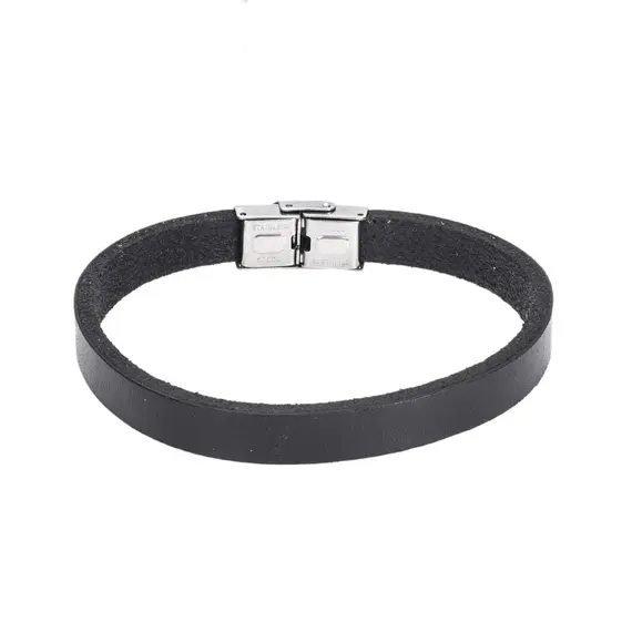 Βραχιόλι Senza Men&#039;s Steel Black Leather Strap