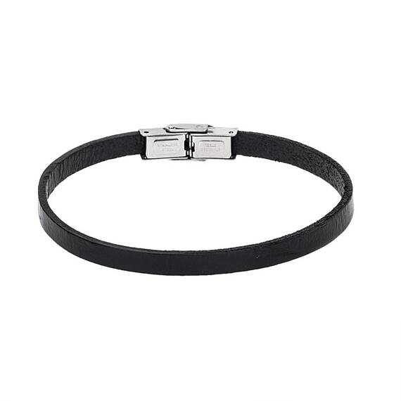 Βραχιόλι Senza Men&#039;s Steel Black Leather Strap