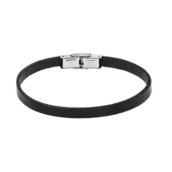 Βραχιόλι Senza Men&#039;s Steel Black Leather Strap
