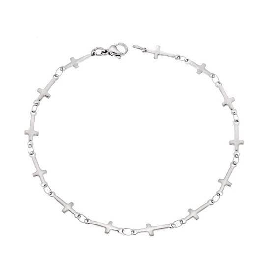 Βραχιόλι Senza Stainless Steel Silver, με Σταυρούς
