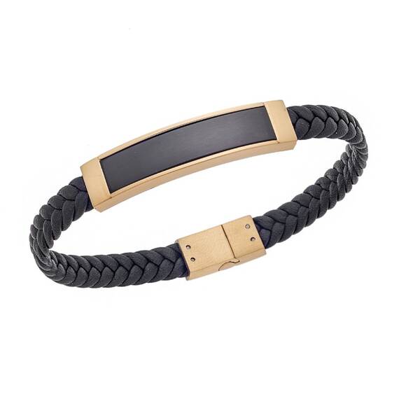 Βραχιόλι Senza Men&#039;s Gold Plated Stainless Steel With Black Leather