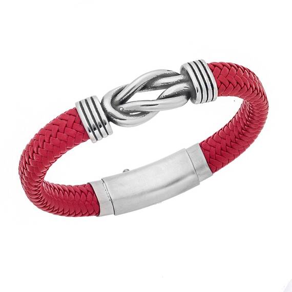 Βραχιόλι Senza Men&#039;s Steel Red Leather Strap