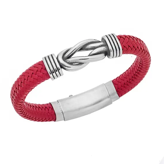 Βραχιόλι Senza Men&#039;s Steel Red Leather Strap