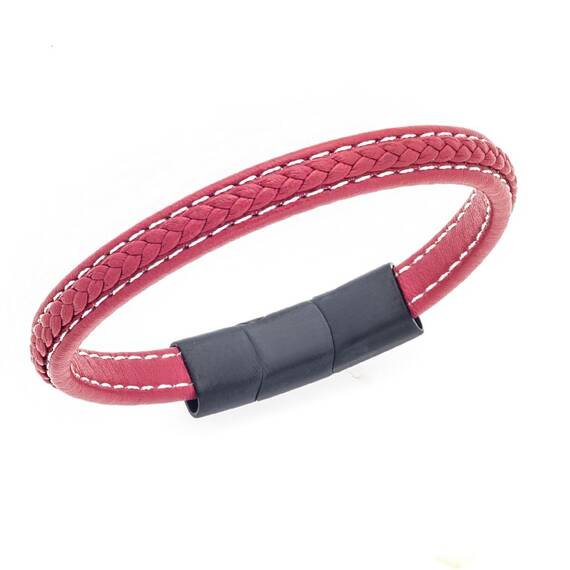 Βραχιόλι Senza Men&#039;s Steel Red Leather Strap