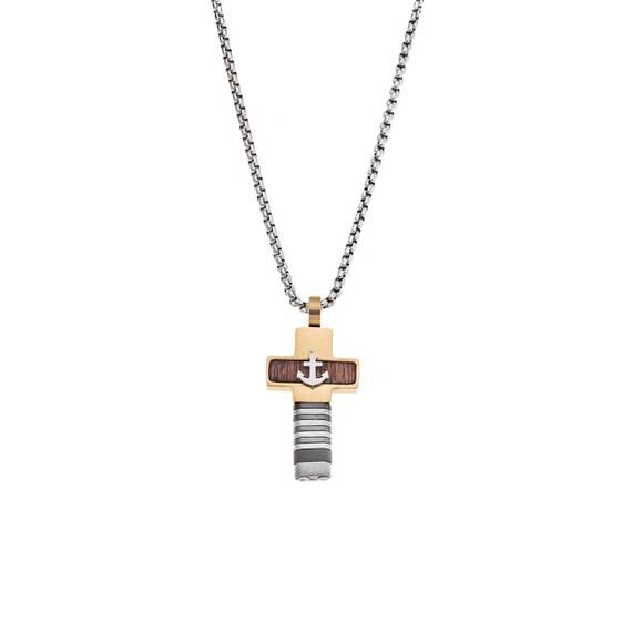 Κολιέ Senza Men&#039;s Steel, Σταυρός με άγκυρα από Ατσάλι