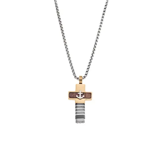 Κολιέ Senza Men&#039;s Steel, Σταυρός με άγκυρα από Ατσάλι