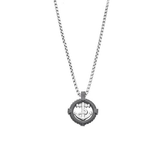 Κολιέ Senza Men&#039;s Steel, Δίχρωμη Άγκυρα από Ατσάλι με μαύρη καδένα