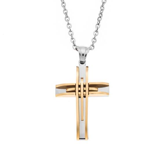 Μοτίφ Senza Men&#039;s Steel, Σταυρός με γραμμές από επιχρυσωμένο ατσάλι