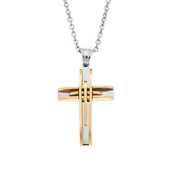 Μοτίφ Senza Men&#039;s Steel, Σταυρός με γραμμές από επιχρυσωμένο ατσάλι