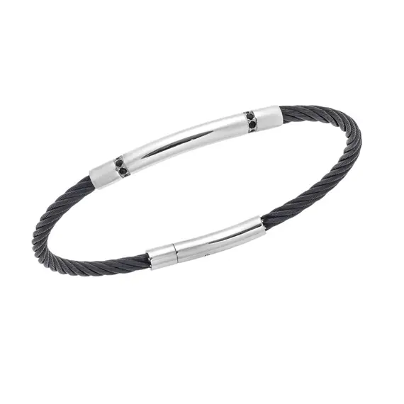 Βραχιόλι Senza Men&#039;s Silver &amp; Black Stainless Steel Bracelet