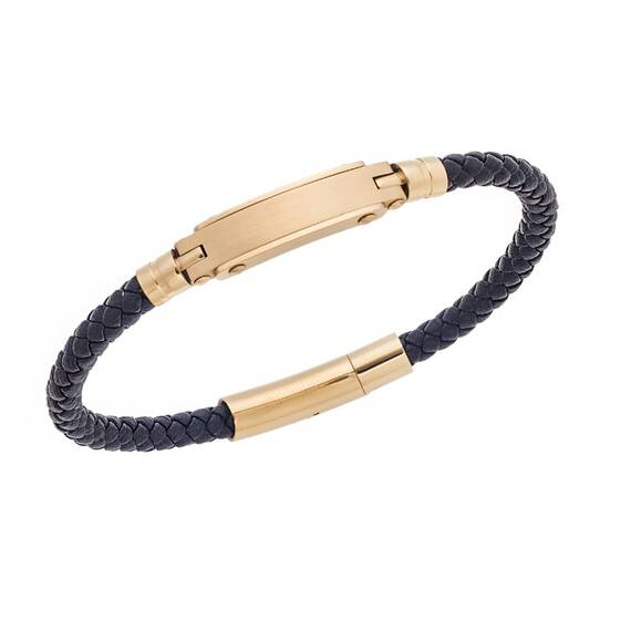 Βραχιόλι Senza Men&#039;s Gold Plated Stainless Steel With Black Leather