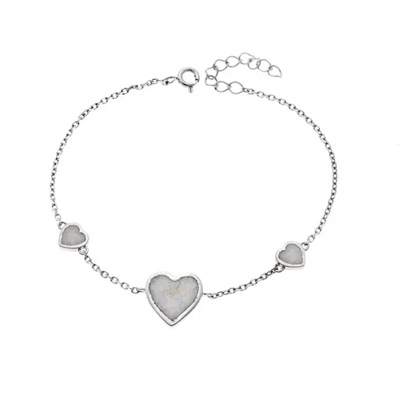 Βραχιόλι Senza από ασήμι 925, καρδιές με Opal