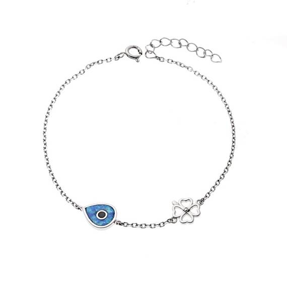 Βραχιόλι Senza από ασήμι 925, μάτι με Opal και τριφύλλι