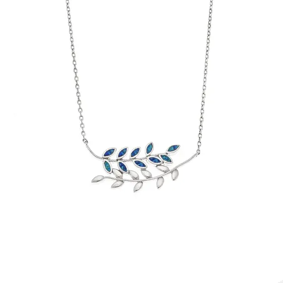 Κολιέ Senza από ασήμι 925, διπλό κλαδάκι με Opal
