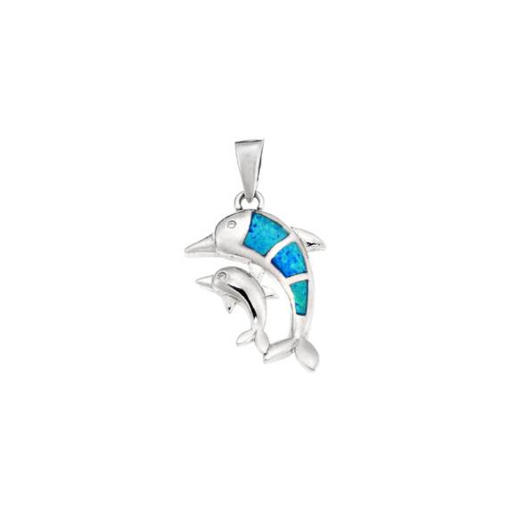 Μοτίφ Senza από ασήμι 925, διπλό δελφίνι με Opal