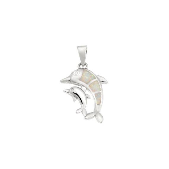 Μοτίφ Senza από ασήμι 925, διπλό δελφίνι με Opal
