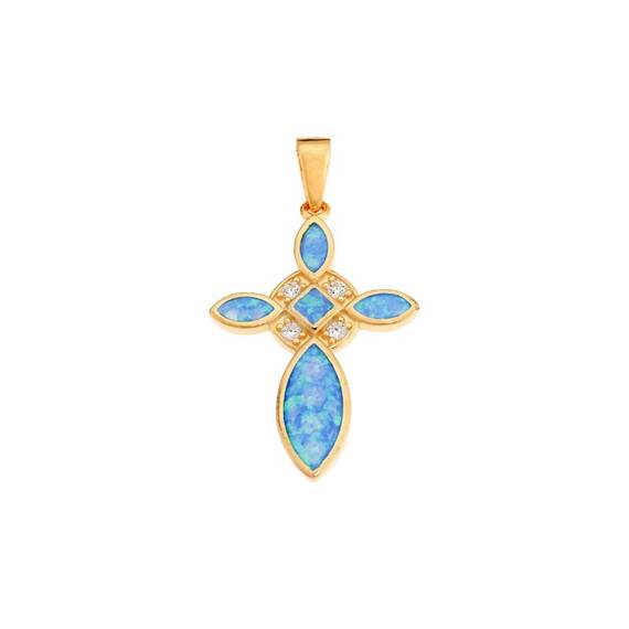 Μοτίφ Senza από επιχρυσωμένο ασήμι 925, Σταυρός με Opal και ζιργκόν