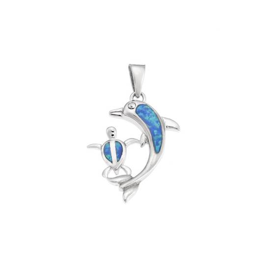 Μοτίφ Senza από ασήμι 925, Δελφίνι και χελωνίτσα με Opal