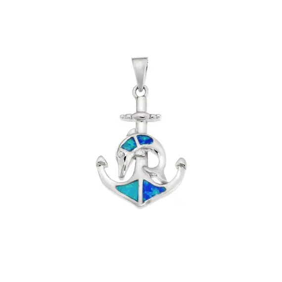 Μοτίφ Senza από ασήμι 925, άγκυρα και δελφίνι με Opal