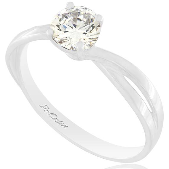 FACADORO 14K White Gold Solitaire Ring With White Zircon RI-000745