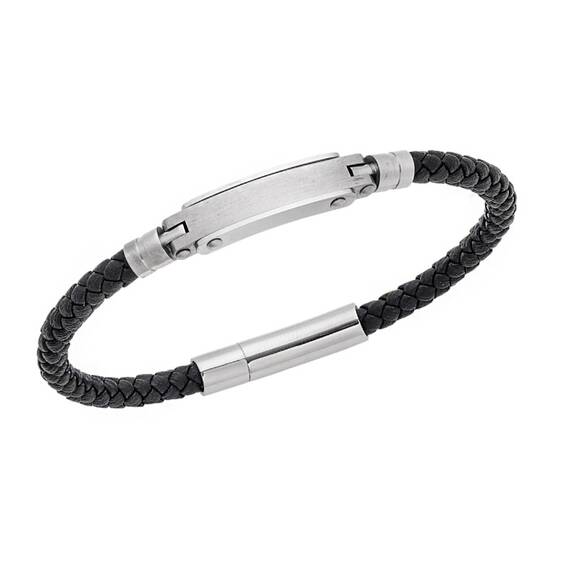 Βραχιόλι Senza Men&#039;s Silver Stainless Steel With Black Leather