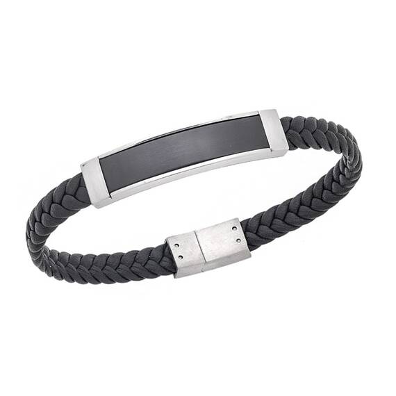 Βραχιόλι Senza Men&#039;s Silver Stainless Steel With Black Leather