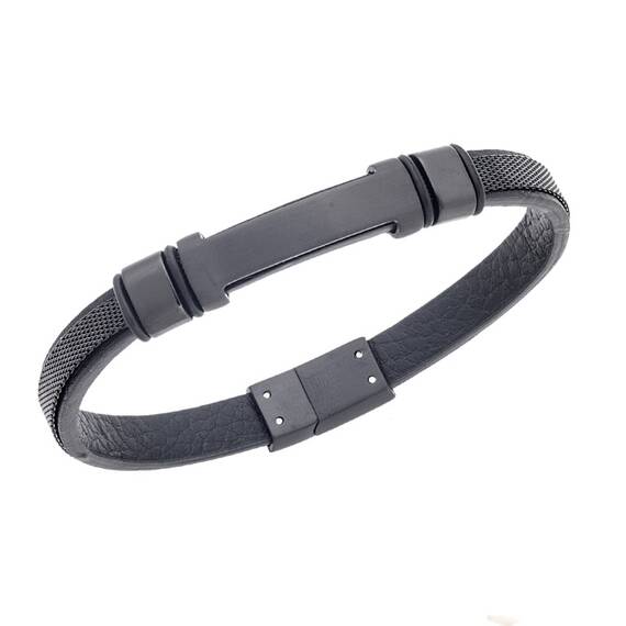 Βραχιόλι Senza Men&#039;s Black Stainless Steel With Black Leather