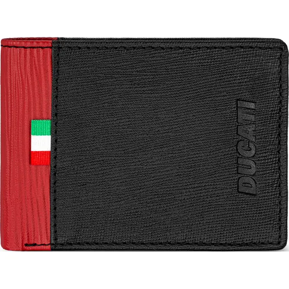 DUCATI Rocco Πορτοφόλι Μαύρο Κόκκινο Από Δέρμα 105mm x 80mm DTLGW2201701