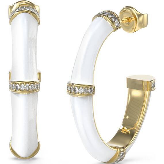 GUESS STEEL Bamboo Δίχρωμα Σκουλαρίκια Κρίκοι Με Ζιργκόν JUBE05156JWYGWHT-U