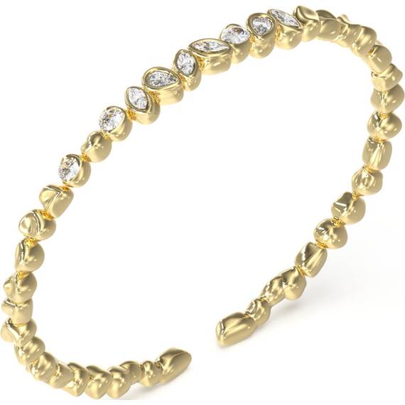 GUESS STEEL Panarea Χρυσό Βραχιόλι Χειροπέδα Με Ζιργκόν 21cm JUBB05180JWYGL