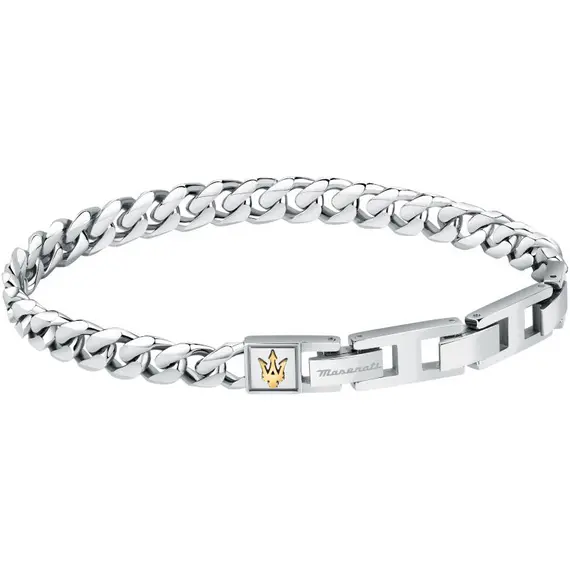 MASERATI Iconic Stainless Steel Bracelet with Gold-Plated Logo 22cm JM422AVD09