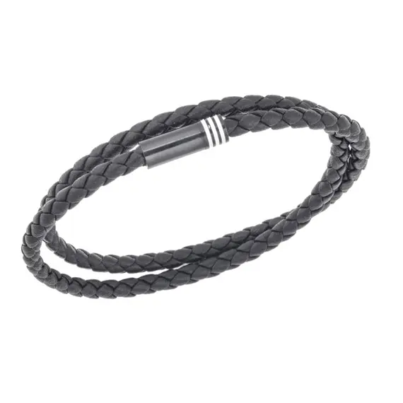 Βραχιόλι Senza Men&#039;s Steel, Brown Leather Strap, με μαύρο κούμπωμα