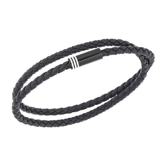 Βραχιόλι Senza Men&#039;s Steel, Blue Leather Strap, με μαύρο κούμπωμα