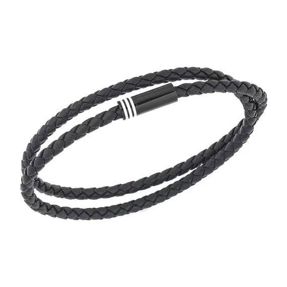 Βραχιόλι Senza Men&#039;s Steel, Blue Leather Strap, με μαύρο κούμπωμα