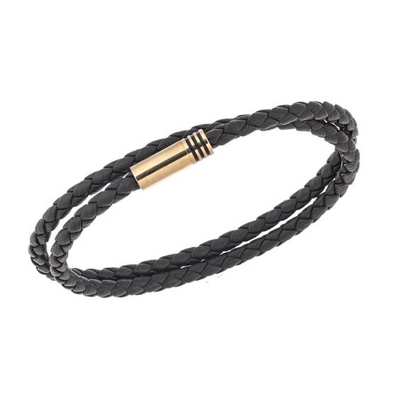 Βραχιόλι Senza Men&#039;s Steel, Brown Leather Strap, με χρυσό κούμπωμα