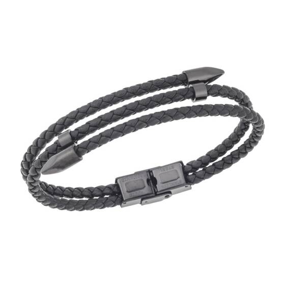 Βραχιόλι Senza Men&#039;s Steel, Black Leather Strap, με μαύρο σχέδιο
