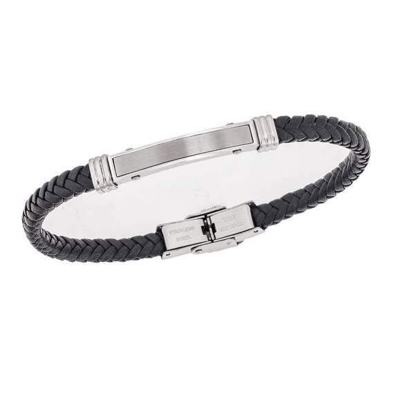 Βραχιόλι Senza Men&#039;s Silver Stainless Steel With Black Leather