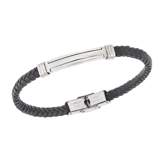 Βραχιόλι Senza Men&#039;s Silver Stainless Steel With Black Leather