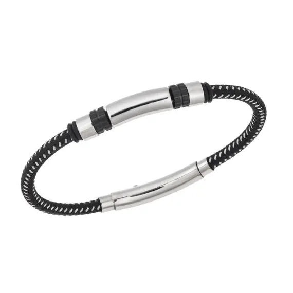 Βραχιόλι Senza Men&#039;s Steel, με Μαύρα στοιχεία